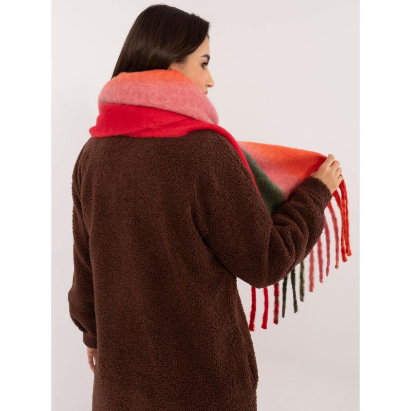 Női sál bojtos piros-narancs színű