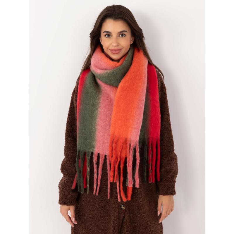 Női sál bojtos piros-narancs színű