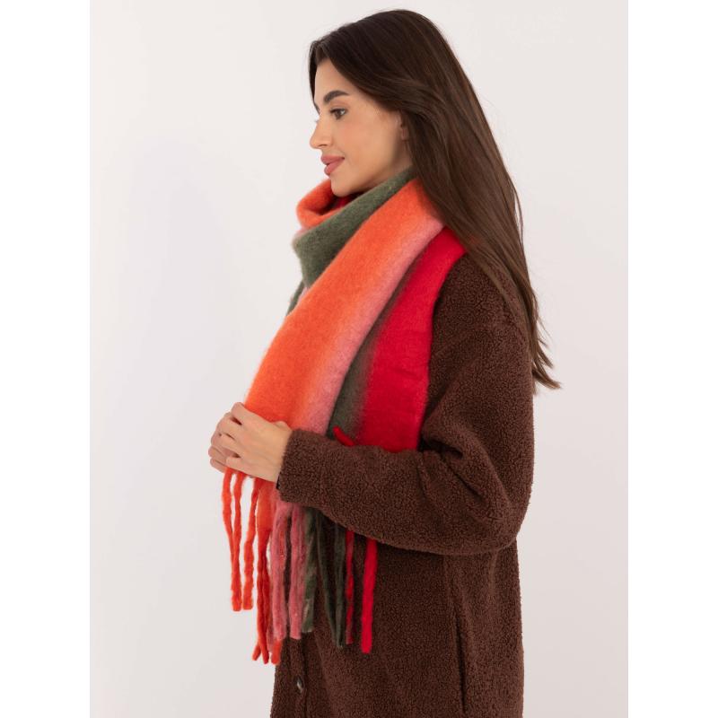 Női sál bojtos piros-narancs színű