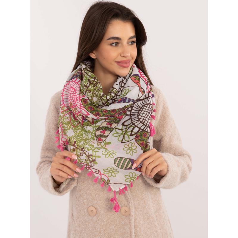 Női sál rojtokkal rózsaszín és ekrü színben