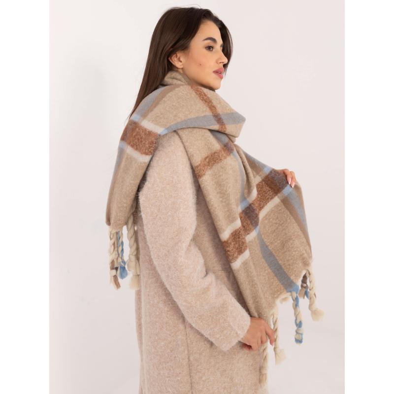 Női kötött sál bojtokkal sötétbézs színben