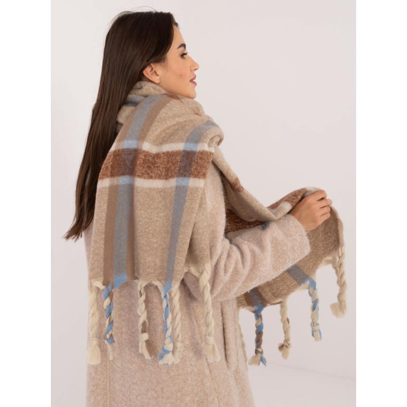 Női kötött sál bojtokkal sötétbézs színben