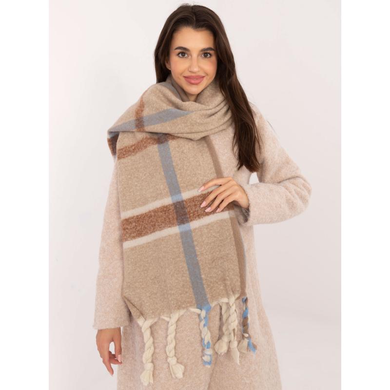 Női kötött sál bojtokkal sötétbézs színben