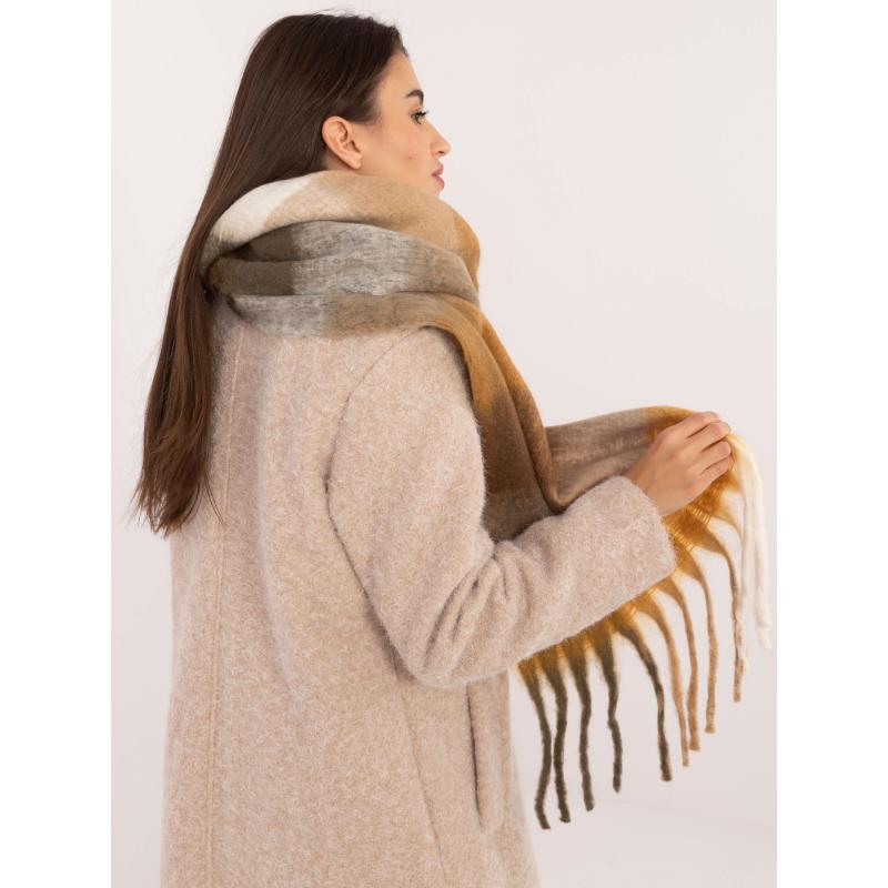 Dámská šála zimní kostkovaná hnědo-tmavě žlutá 