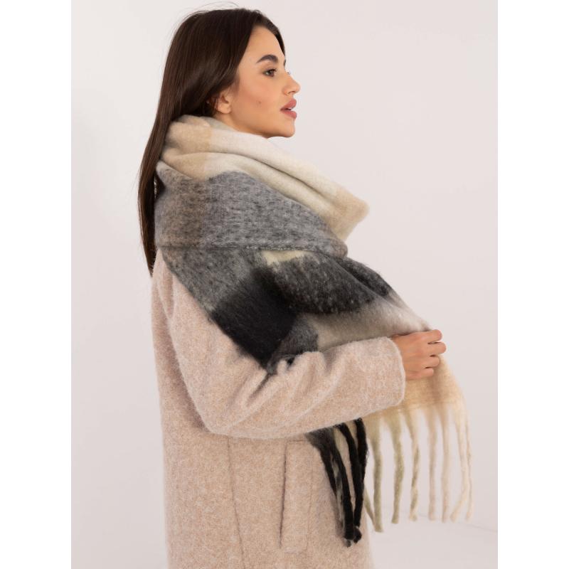 Női téli kockás sál fekete-bézs