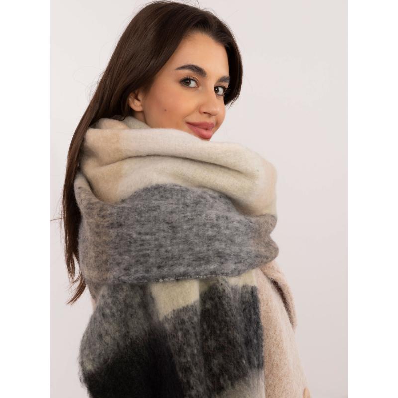 Női téli kockás sál fekete-bézs