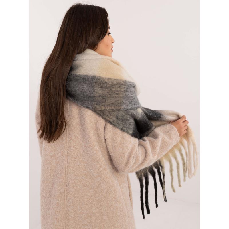 Női téli kockás sál fekete-bézs