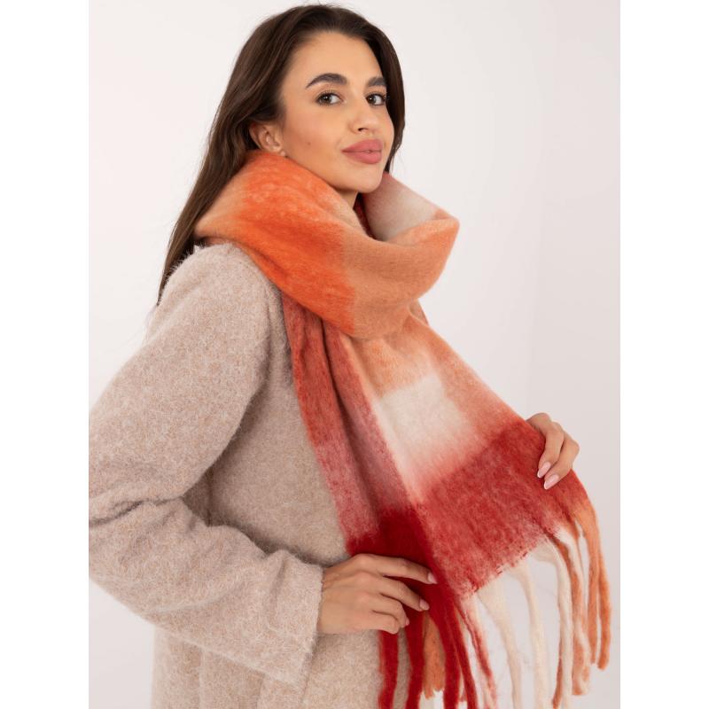 Dámsky zimný červeno-oranžový šál so strapcami
