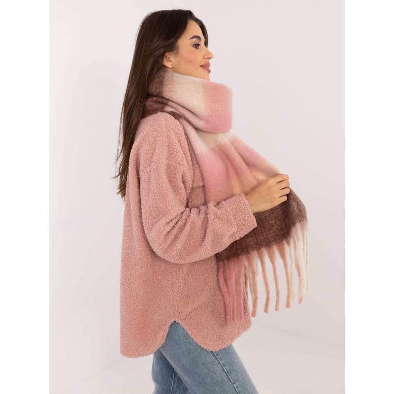 Női meleg kockás sál rózsaszín és barna