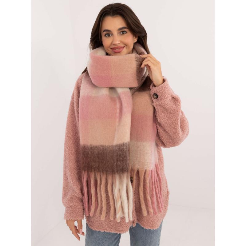 Női meleg kockás sál rózsaszín és barna