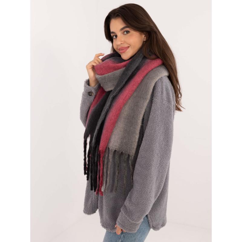 Női téli sál rojtos szürkéskékkel