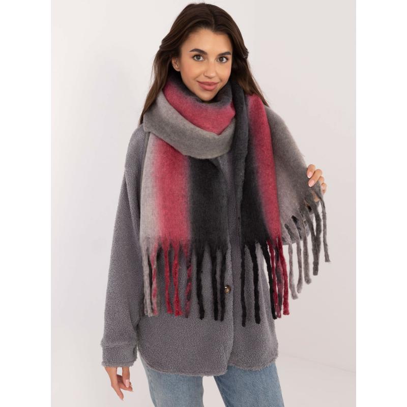 Női téli sál rojtos szürkéskékkel