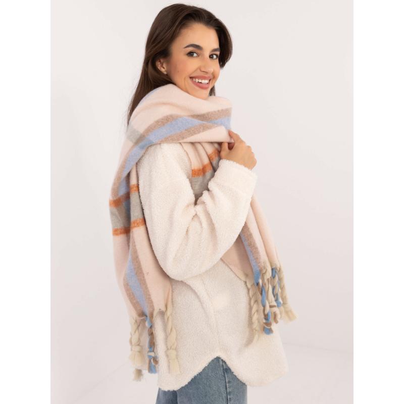 Női sál kötött rojtokkal világos rózsaszínű