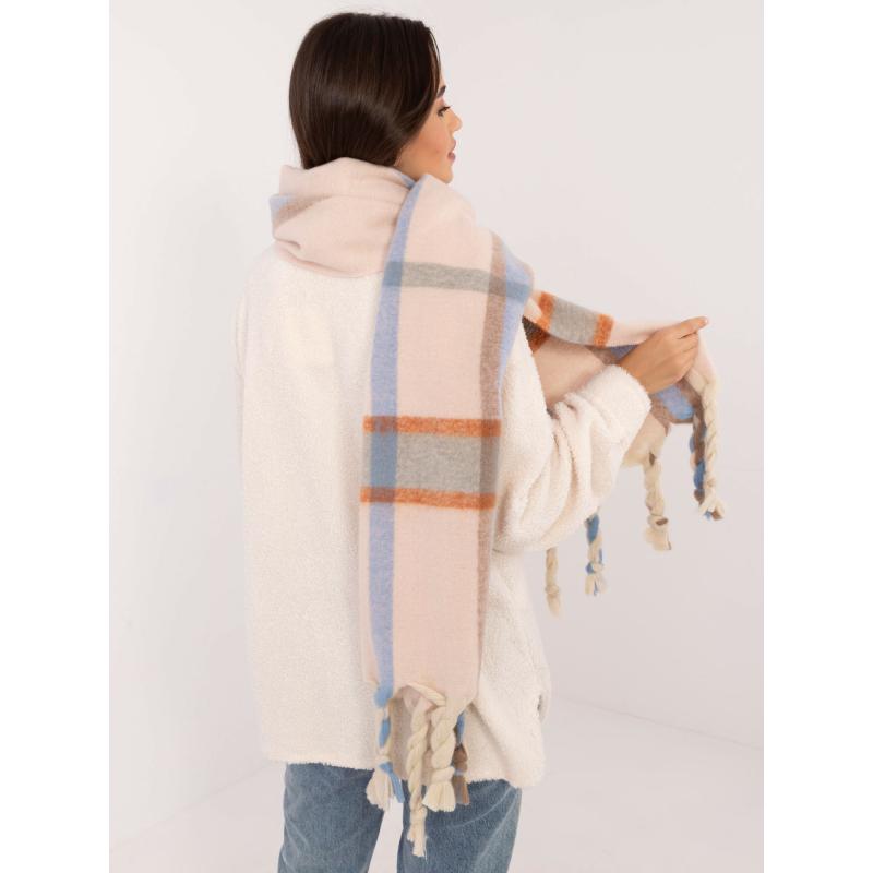 Női sál kötött rojtokkal világos rózsaszínű