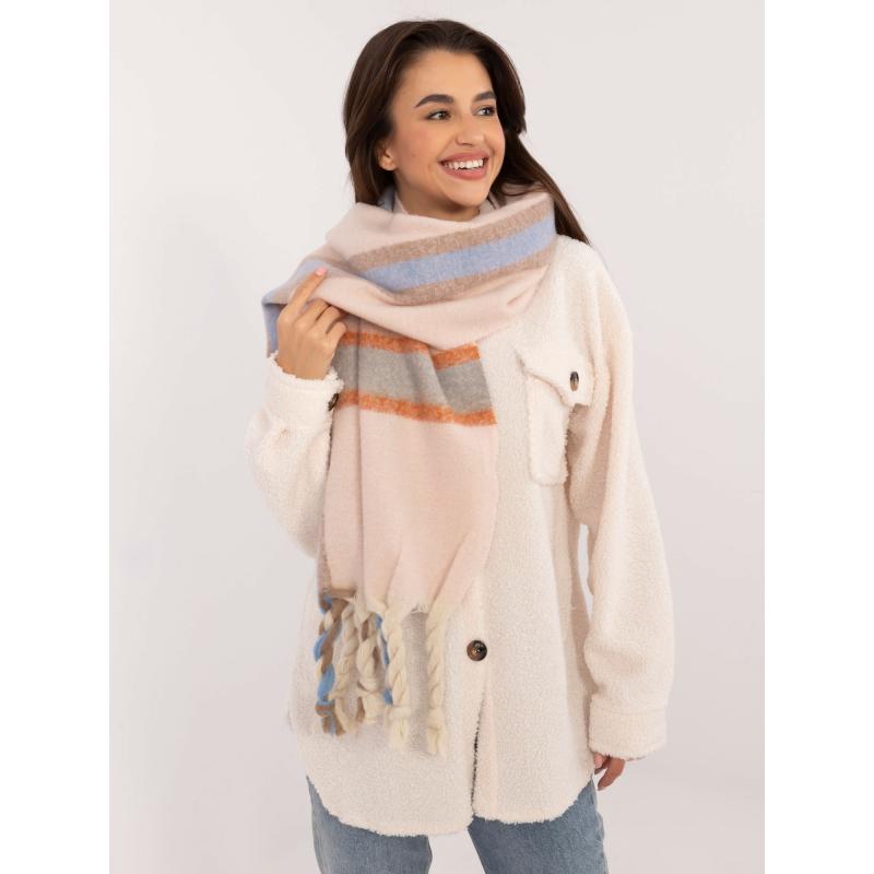 Női sál kötött rojtokkal világos rózsaszínű