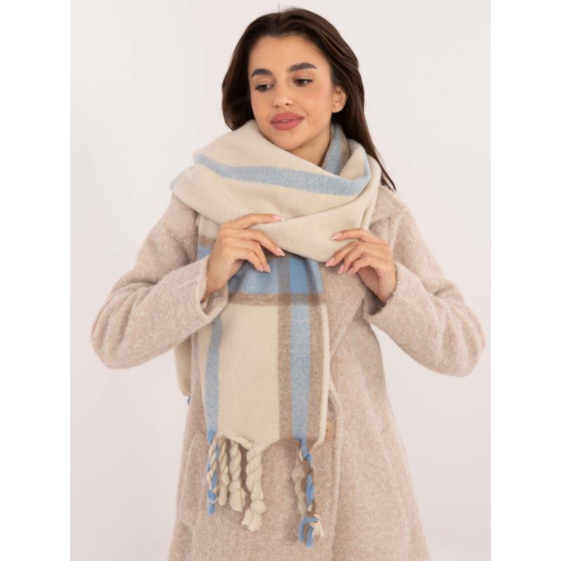Dámská šála teplá kostkovaná světle béžová 