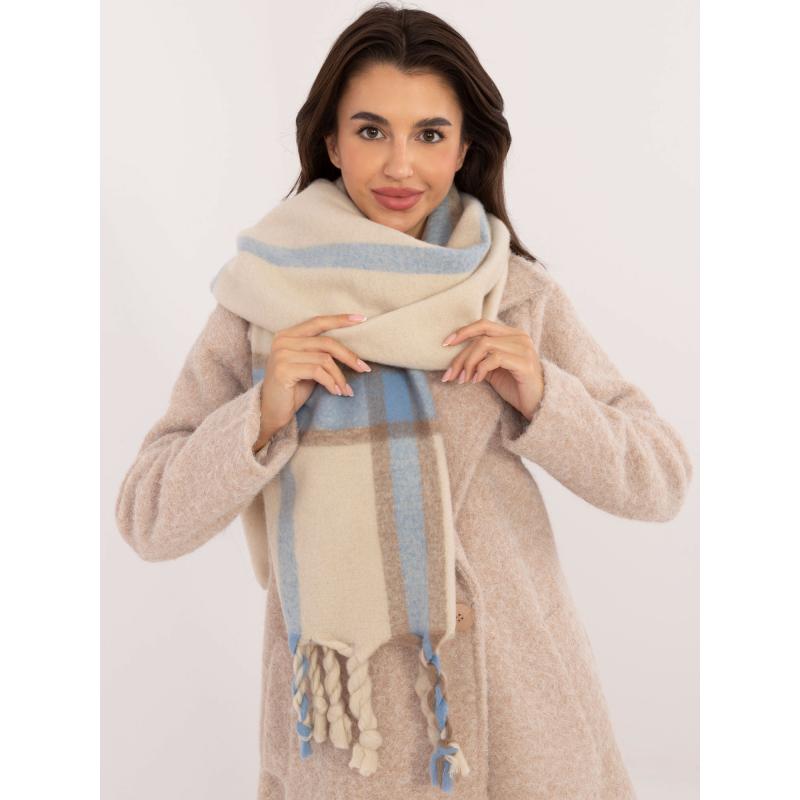 Dámská šála teplá kostkovaná světle béžová 