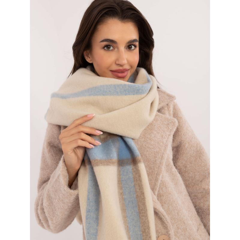 Dámská šála teplá kostkovaná světle béžová 