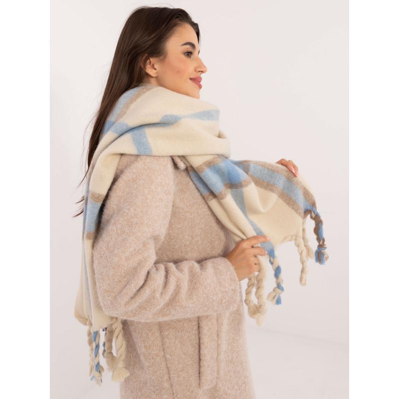 Dámská šála teplá kostkovaná světle béžová 