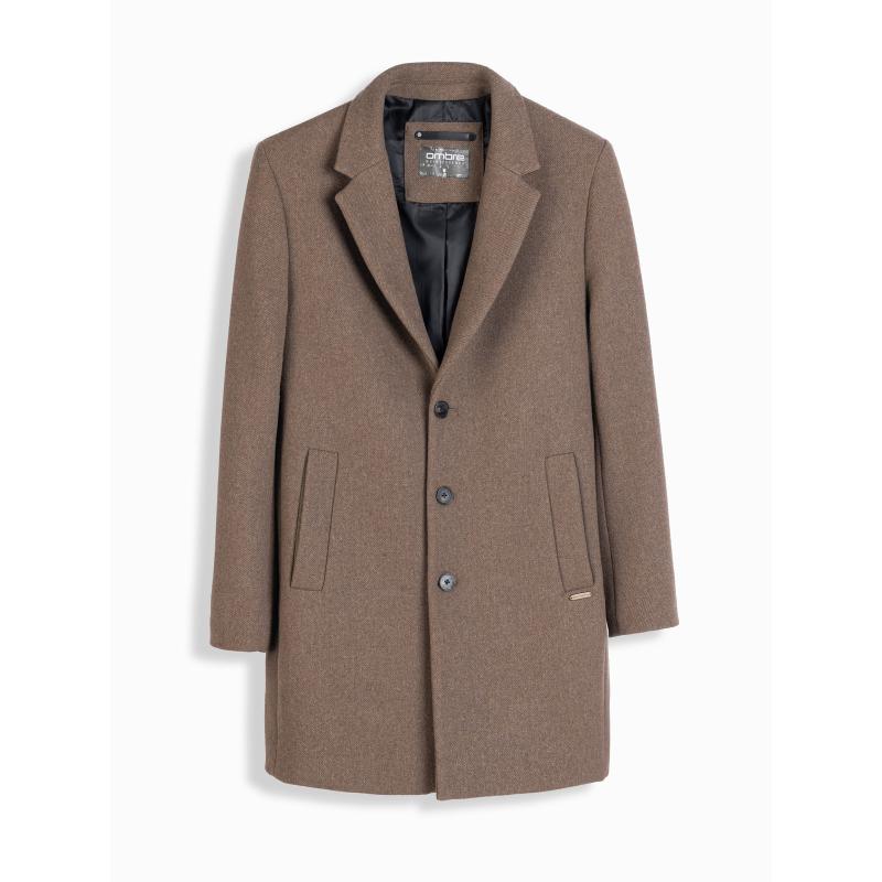 Pánský vlněný jednořadový kabát hnědý