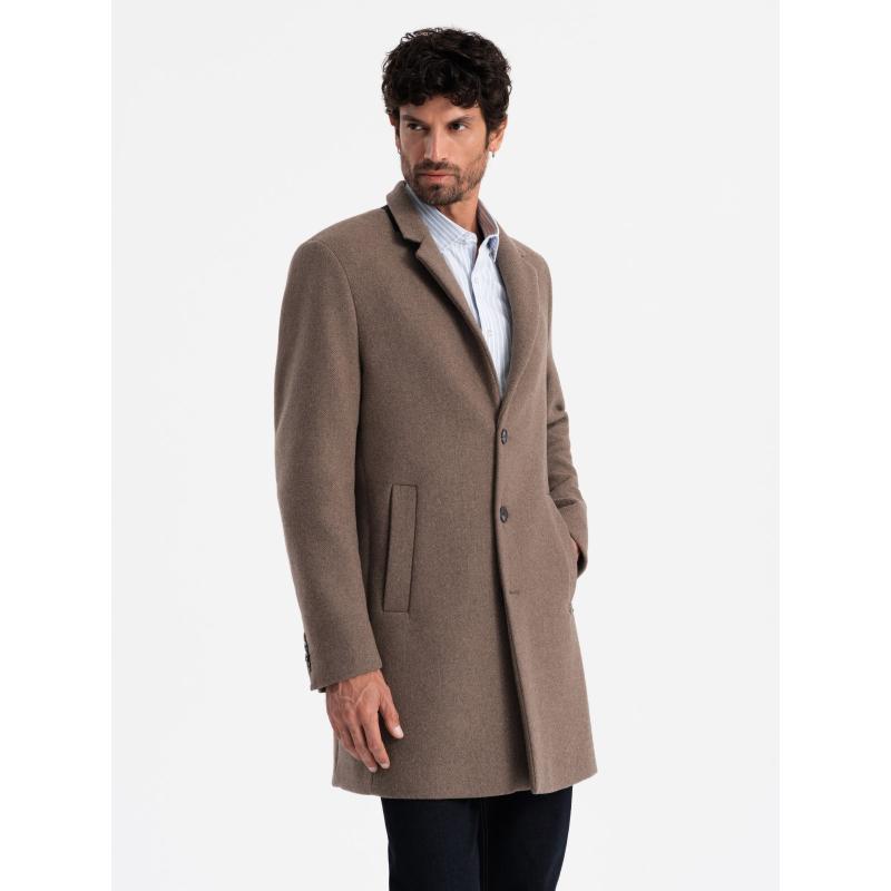 Pánský vlněný jednořadový kabát hnědý