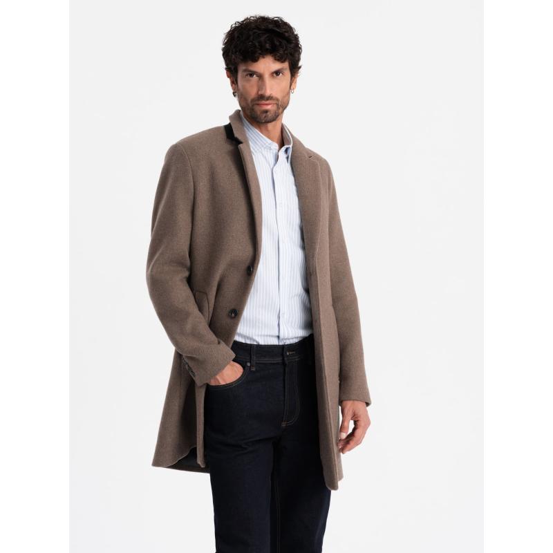 Pánský vlněný jednořadový kabát hnědý