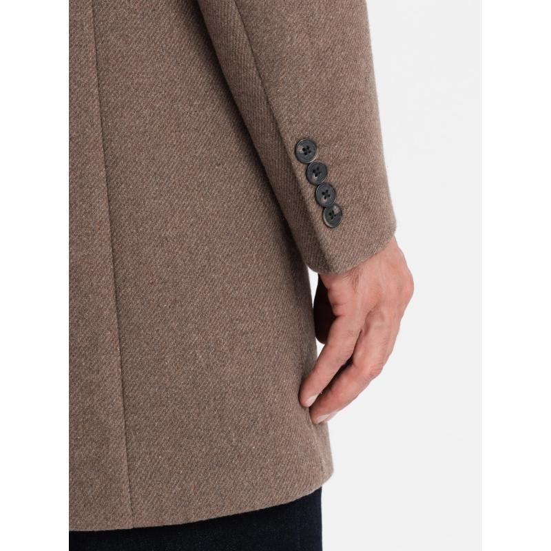 Pánský vlněný jednořadový kabát hnědý