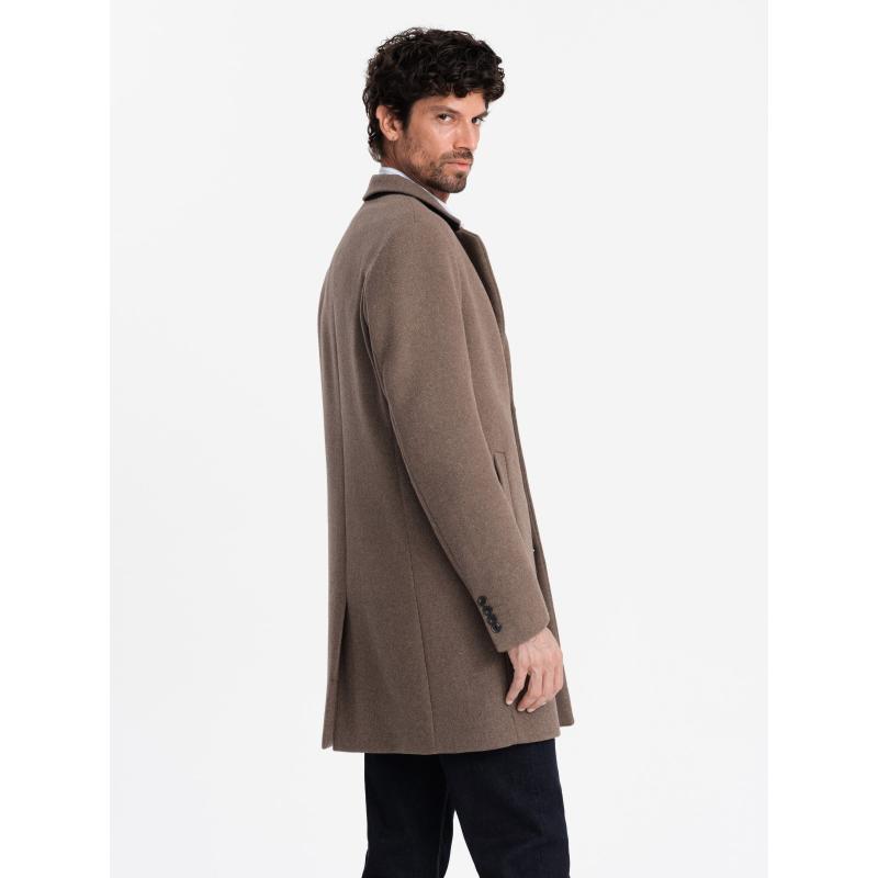 Pánský vlněný jednořadový kabát hnědý