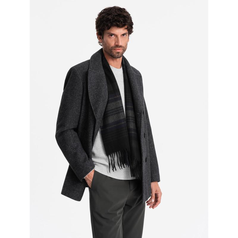 Pánský krátký dvouřadý vlněný kabát grafitový 