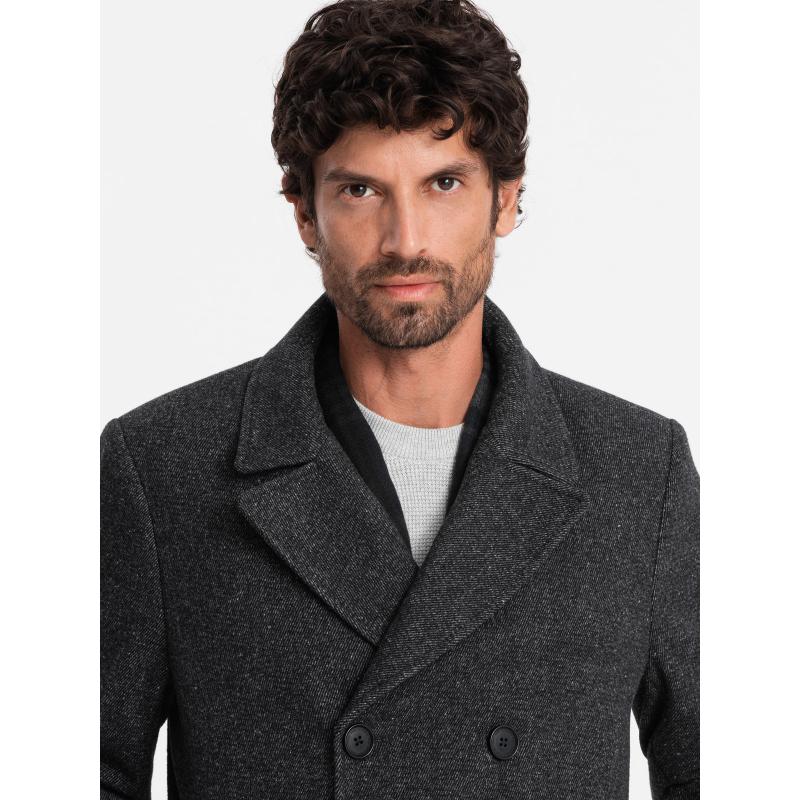 Pánský krátký dvouřadý vlněný kabát grafitový 