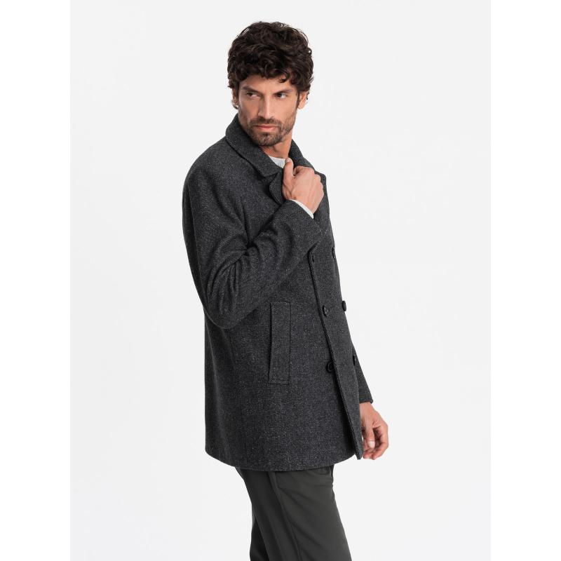 Pánský krátký dvouřadý vlněný kabát grafitový 