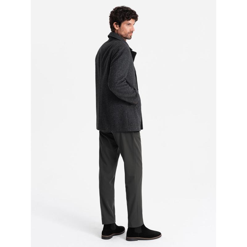 Pánský krátký dvouřadý vlněný kabát grafitový 