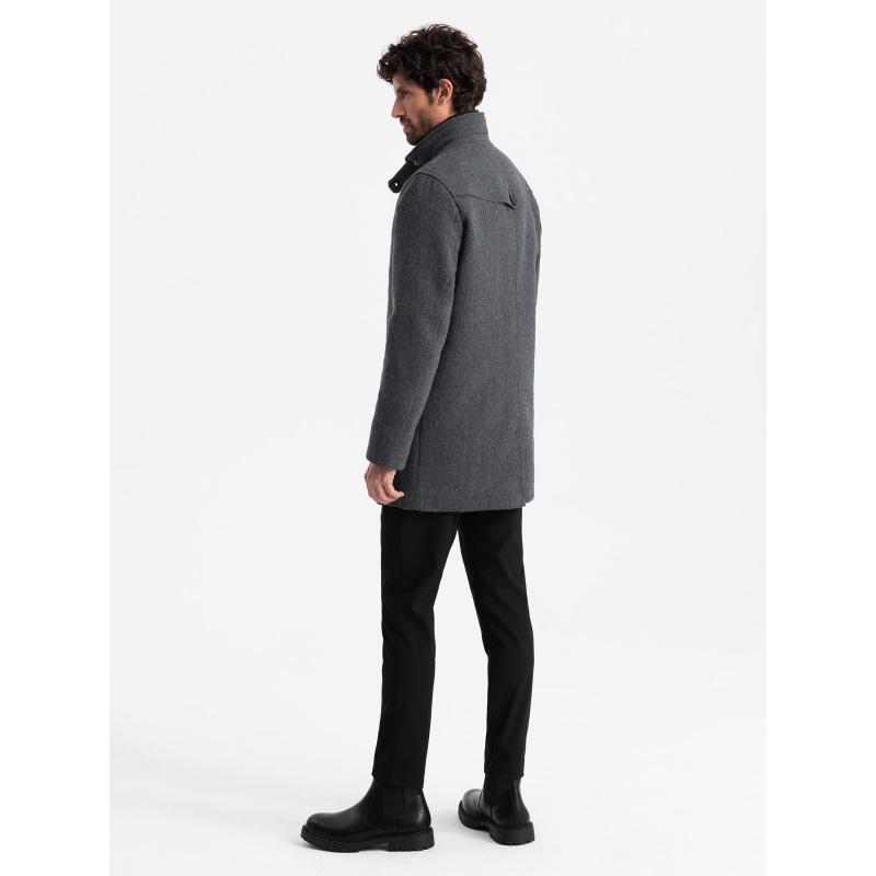 Pánský melanžový zimní kabát s prošívanou podšívkou grafitový 