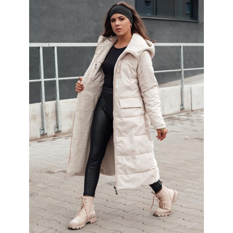 Dámská zimní bunda GLAMPUFF oboustranně prošívaná s kapucí béžová