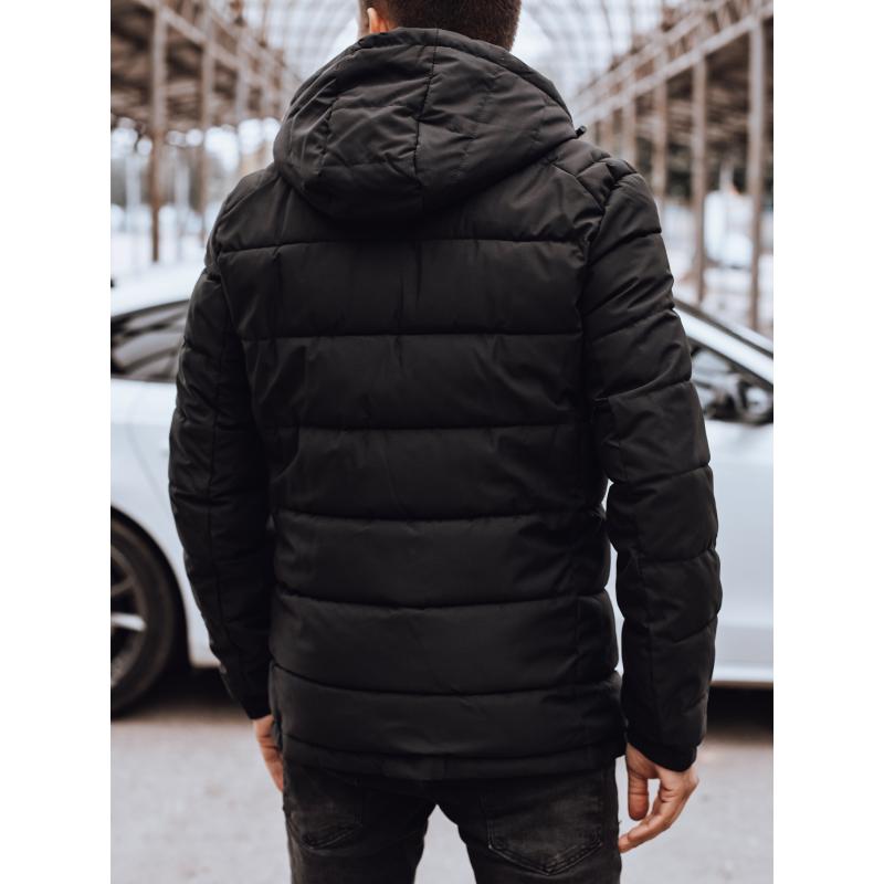 Férfi steppelt téli kabát kapucnival fekete