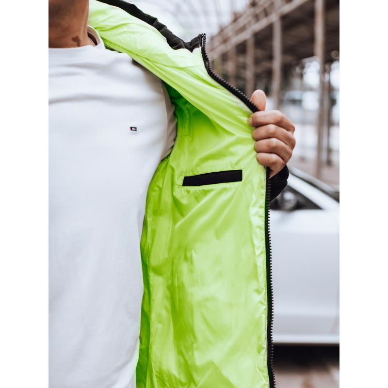 Férfi steppelt téli kabát kapucnival fekete