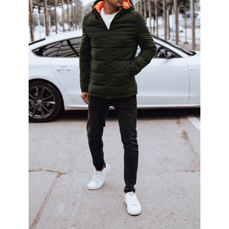 Pánská zimní bunda prošívaná s kapucí zelená