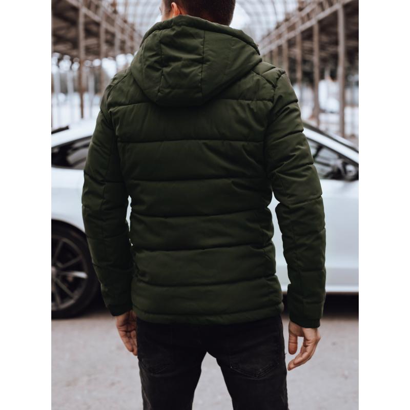 Pánská zimní bunda prošívaná s kapucí zelená