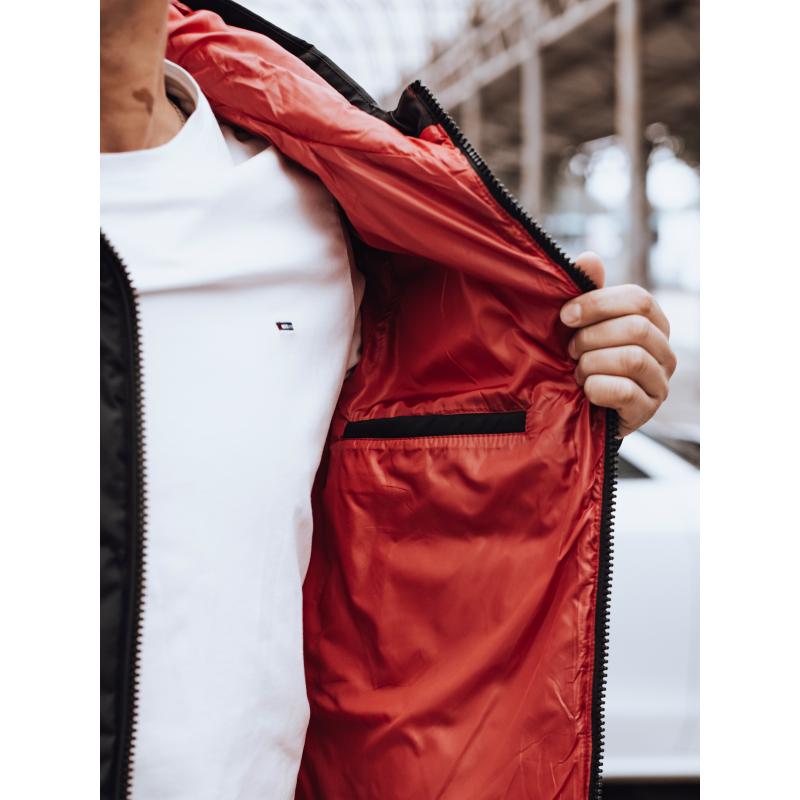 Férfi téli steppelt kabát kapucnival fekete