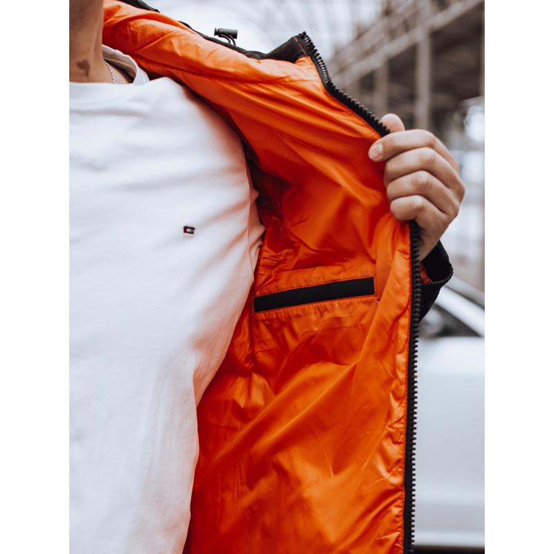 Férfi téli steppelt kabát kapucnival fekete