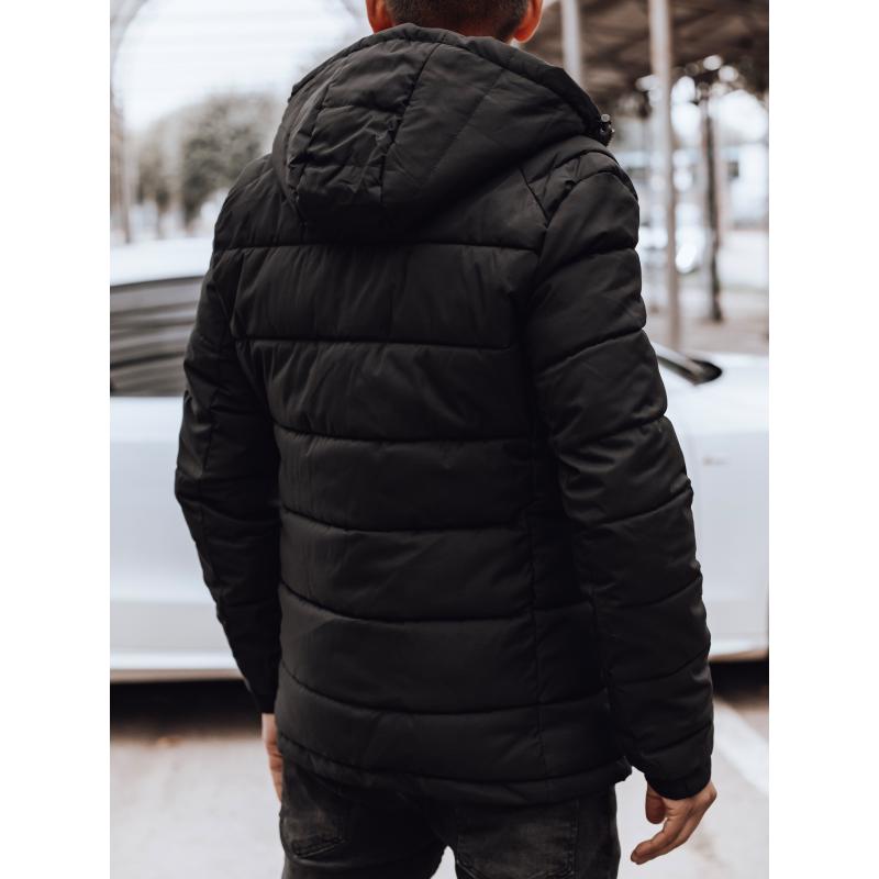 Férfi téli steppelt kabát kapucnival fekete