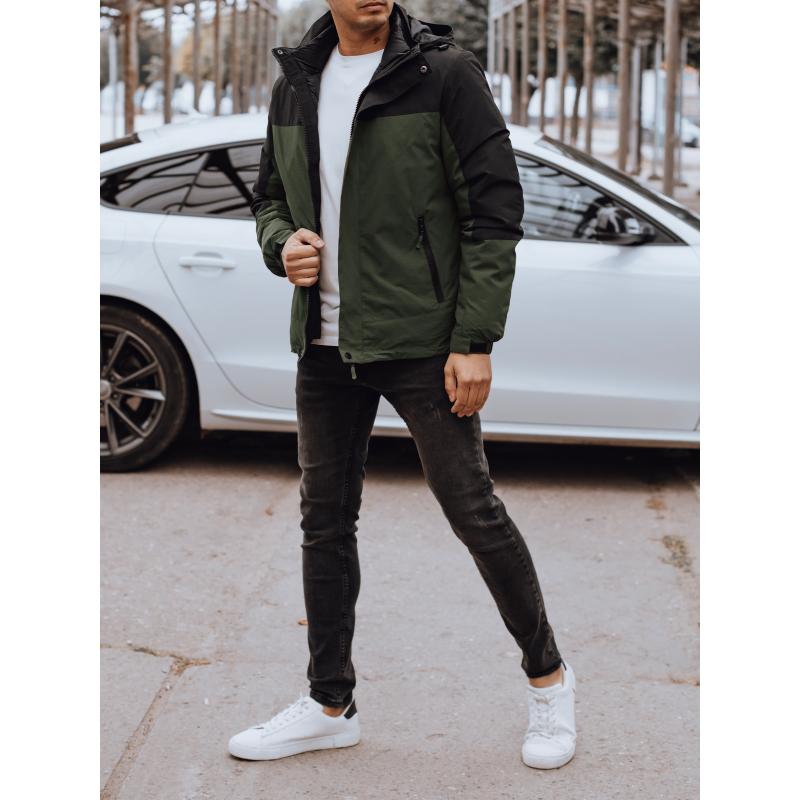 Pánská zimní bunda prošívaná s kapucí zelená