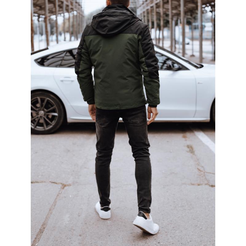 Pánská zimní bunda prošívaná s kapucí zelená