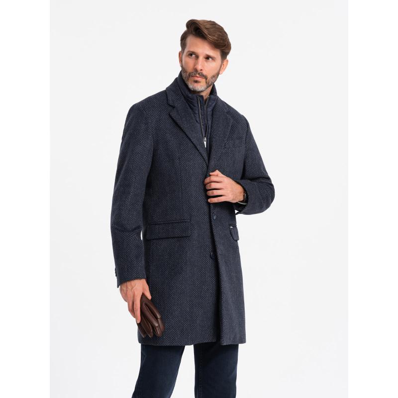 Pánský kabát s vlnou tmavě modrý