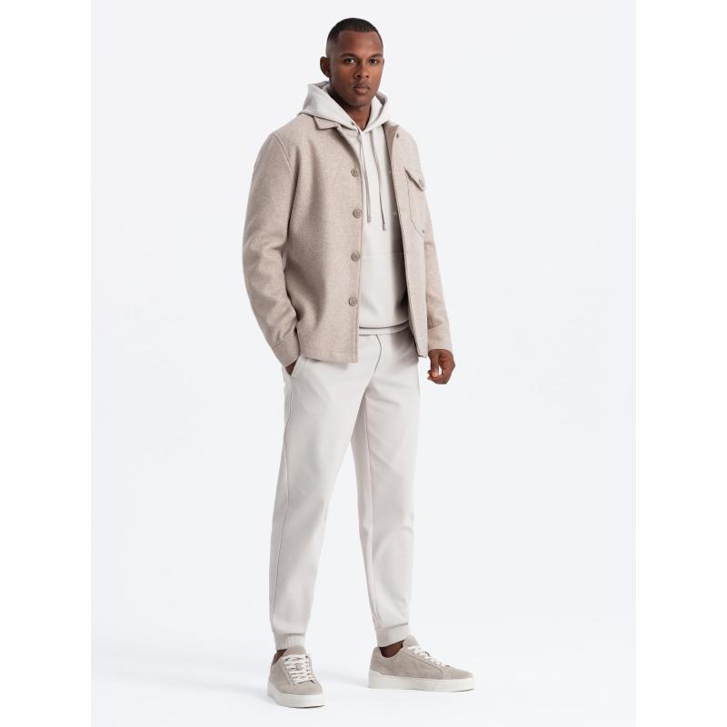 Pánský lehký fleecový kabát s viskózou béžový