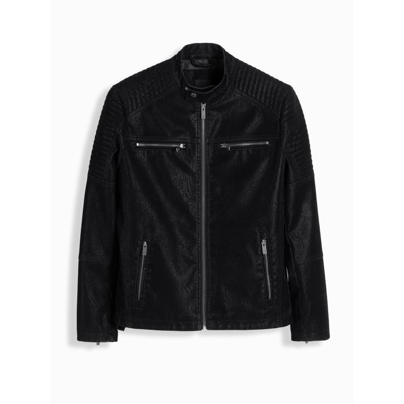 Férfi retró stílusú motoros dzseki állógallérral fekete