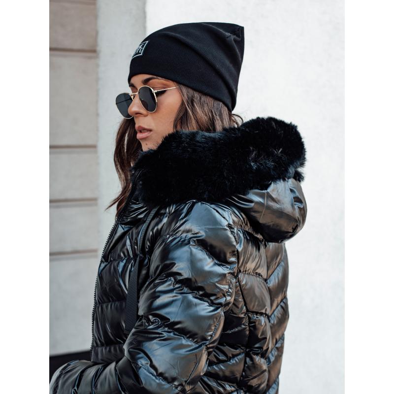 Dámská prošívaná zimní bunda s kapucí CRYSTAL černá