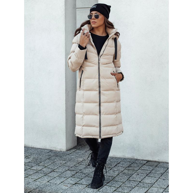 Női steppelt télikabát kapucnival MENSI beige