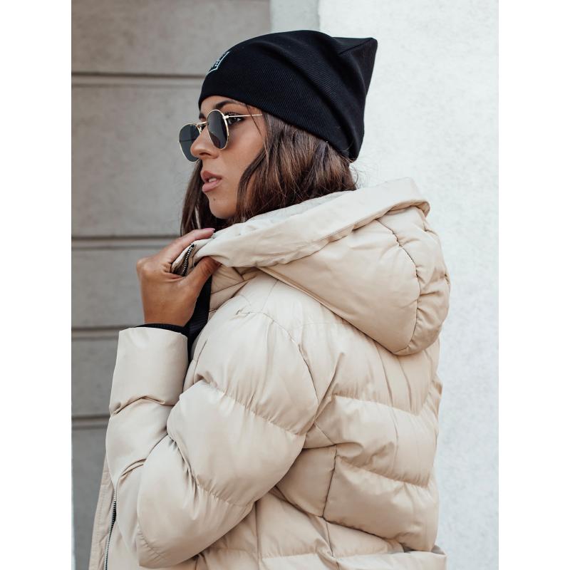 Női steppelt télikabát kapucnival MENSI beige
