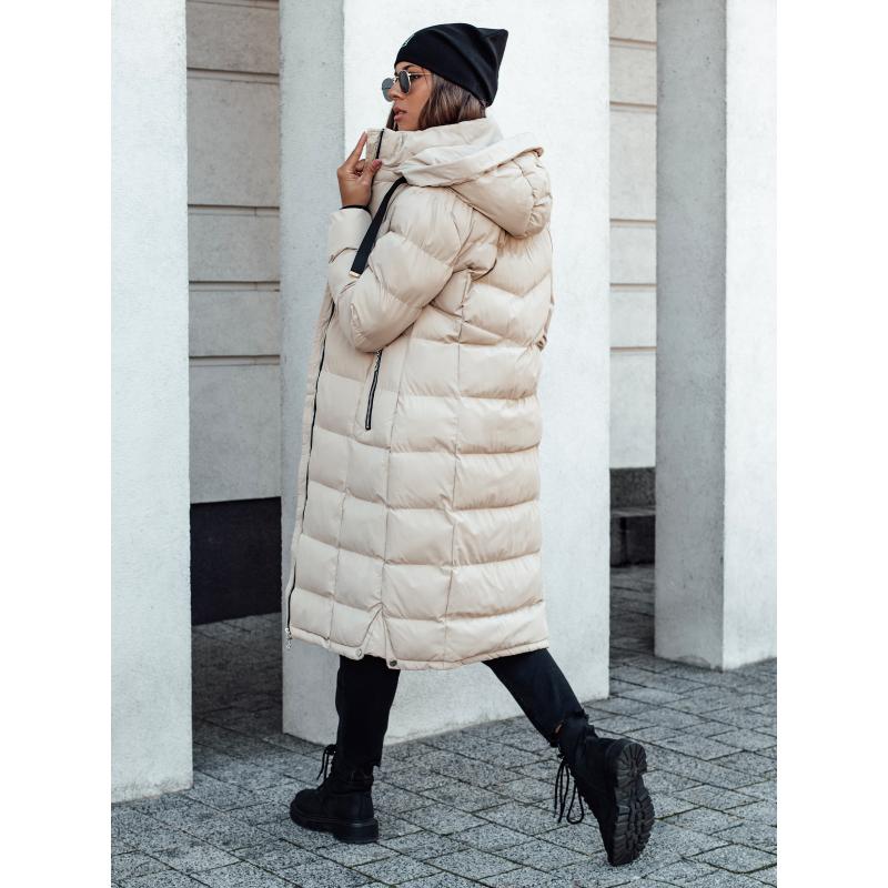 Női steppelt télikabát kapucnival MENSI beige